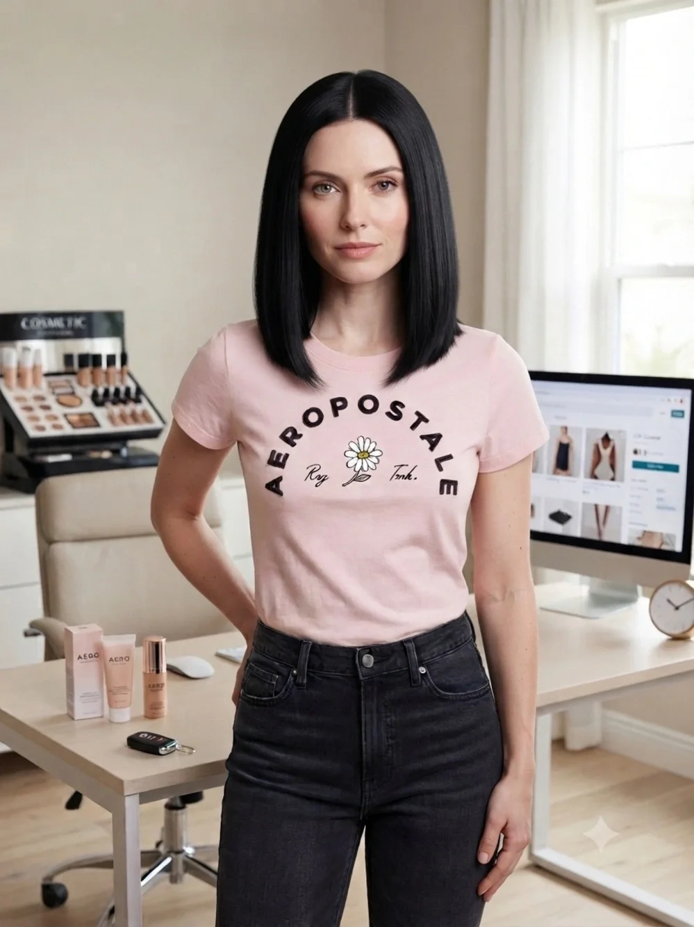 Aeropostale Pale Pink Daisy Logo Tee